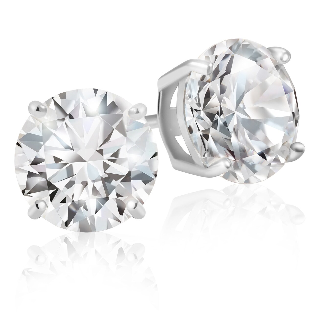 Lusoro Sterling Silver Round Cut AAA Cubic Zirconia Stud Earrings - 3 Carat Total Weight CZ